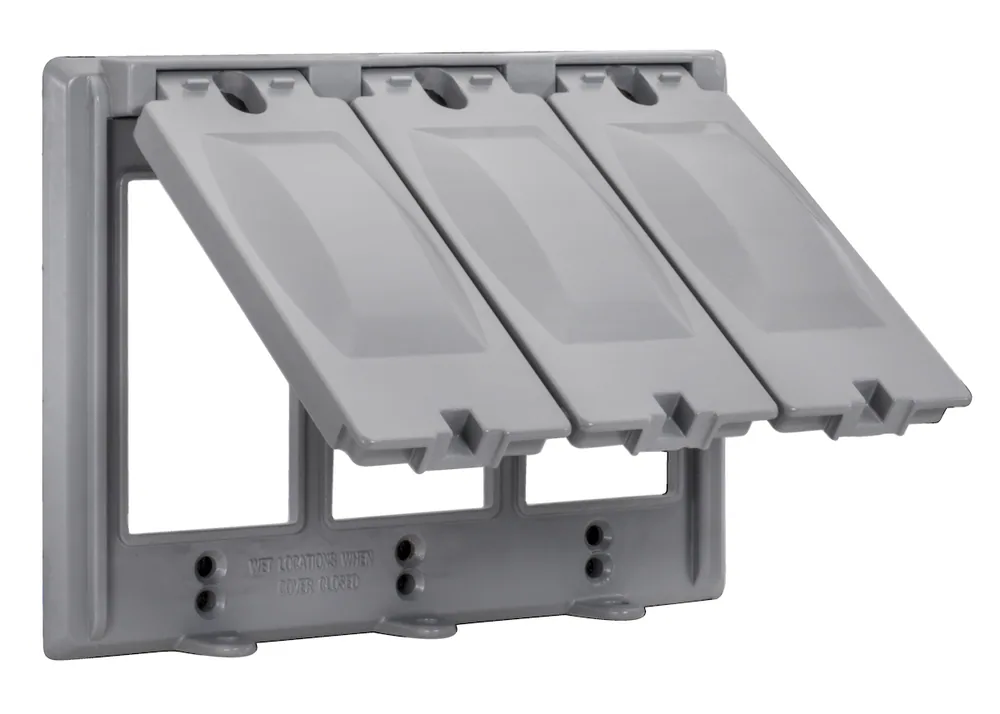 TAPA 3-GANG UNIVERSAL 64-EN-1 RESISTENTE A INTEMPERIE GRIS