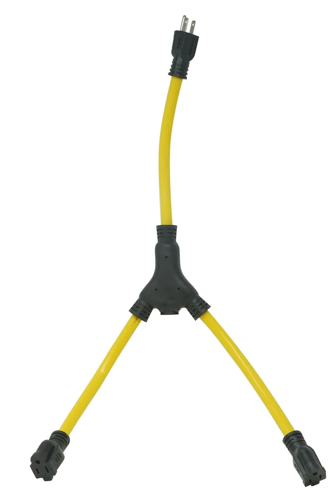 12/3 STW 2' Yellow "Y" Generator Adapter with Black Plugs