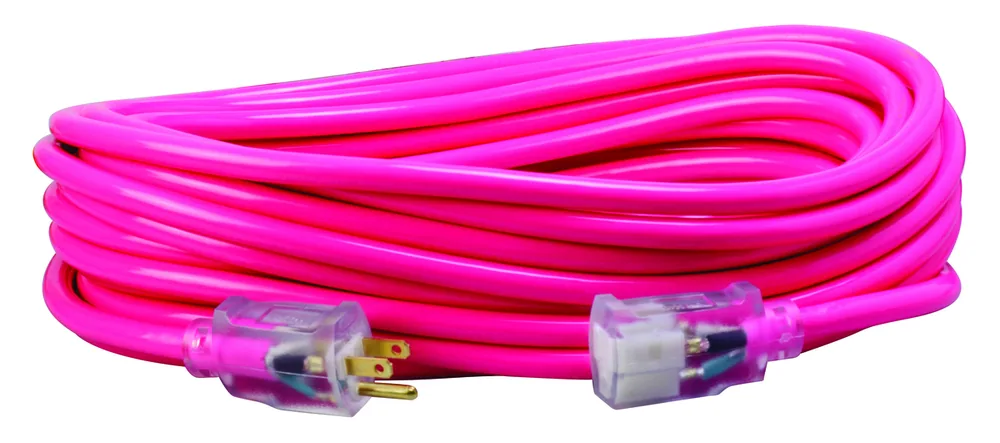 SOUTHWIRE, 12/3 SJTW 50' EXTENSIÓN ELÉCTRICA EXTERIOR ROSA FRESCO CON INDICADOR DE LUZ DE ENERGÍA