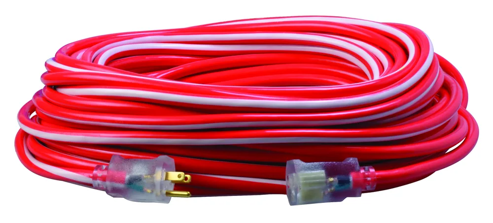 SOUTHWIRE, 12/3 SJTW 100' EXTENSIÓN ELÉCTRICA PARA EXTERIORES ROJO/BLANCO CON INDICADOR DE ENERGÍA