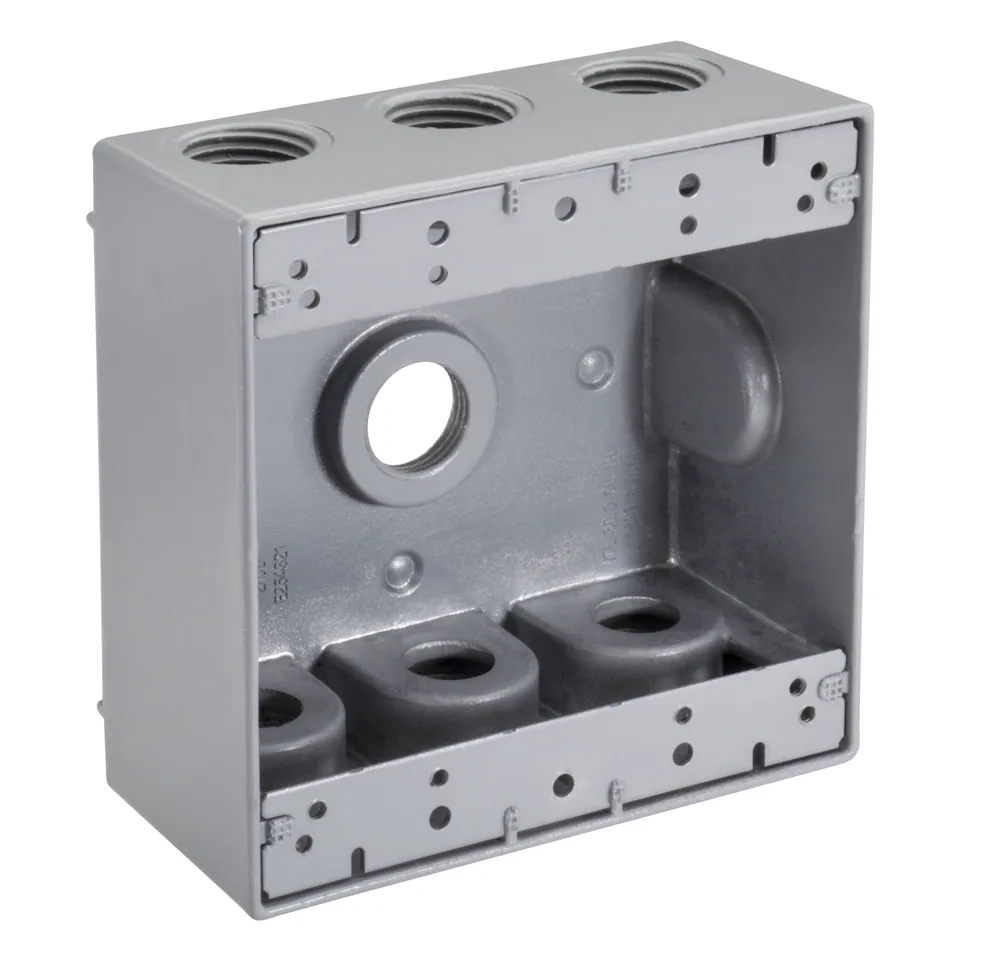 CAJA HERMÉTICA A LA INTEMPERIE DE 2 ESPACIOS 7 AGUJEROS 1/2" GRIS