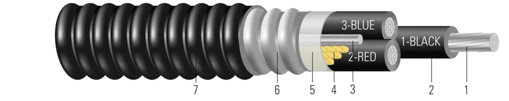 AL 600/1000V Aislamiento XLPE Armadura AIA Cubierta de PVC XHHW-2. Clasificado para Charola (CT) - Resistente a la Luz Solar - Para Enterramiento Directo - Libre de silicona