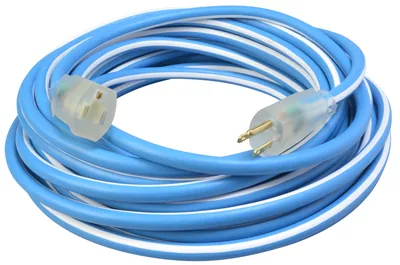 SOUTHWIRE, POLAR SOLAR SUPREME 14/3 SJEOW 100' AZUL/BLANCO EXTENSIÓN ELÉCTRICA EXTERIOR PARA CLIMA FRÍO CON INDICADOR DE LUZ DE ENERGÍA