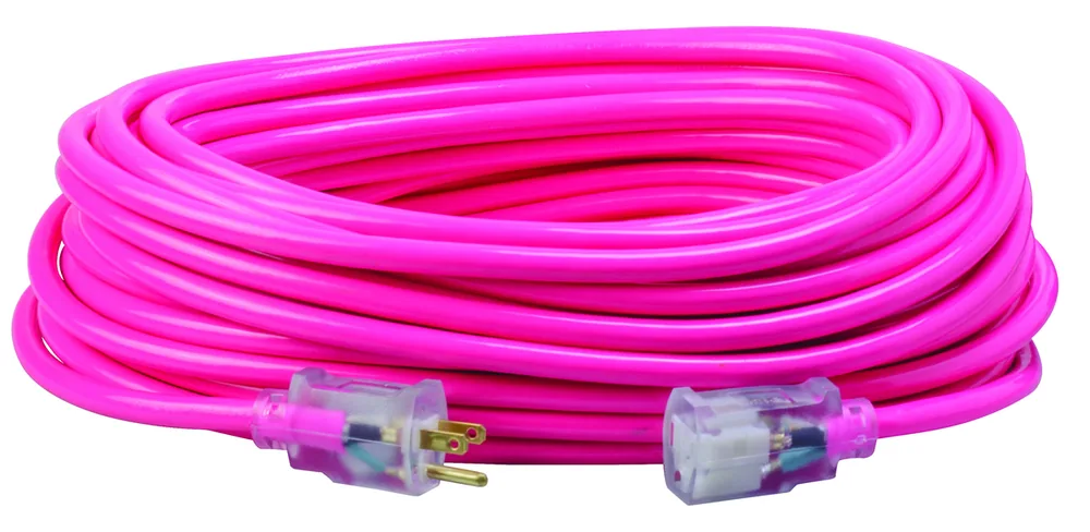SOUTHWIRE, 12/3 SJTW 100' EXTENSIÓN ELÉCTRICA PARA EXTERIORES ROSA COOL CON INDICADOR DE ENERGÍA