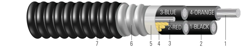 AL 600/1000V Aislamiento XLPE Armadura AIA Cubierta de PVC XHHW-2. Clasificado para Charola (CT) - Resistente a la Luz Solar - Para Enterramiento Directo - Libre de silicona