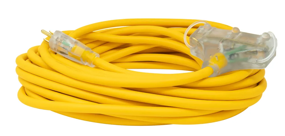 SOUTHWIRE, POLAR SOLAR 12/3 SJEOOW YELLOW TRI-TAP 50' OUTDOOR COLD WEATHER EXTENSION CORD WITH POWER LIGHT INDICATOR