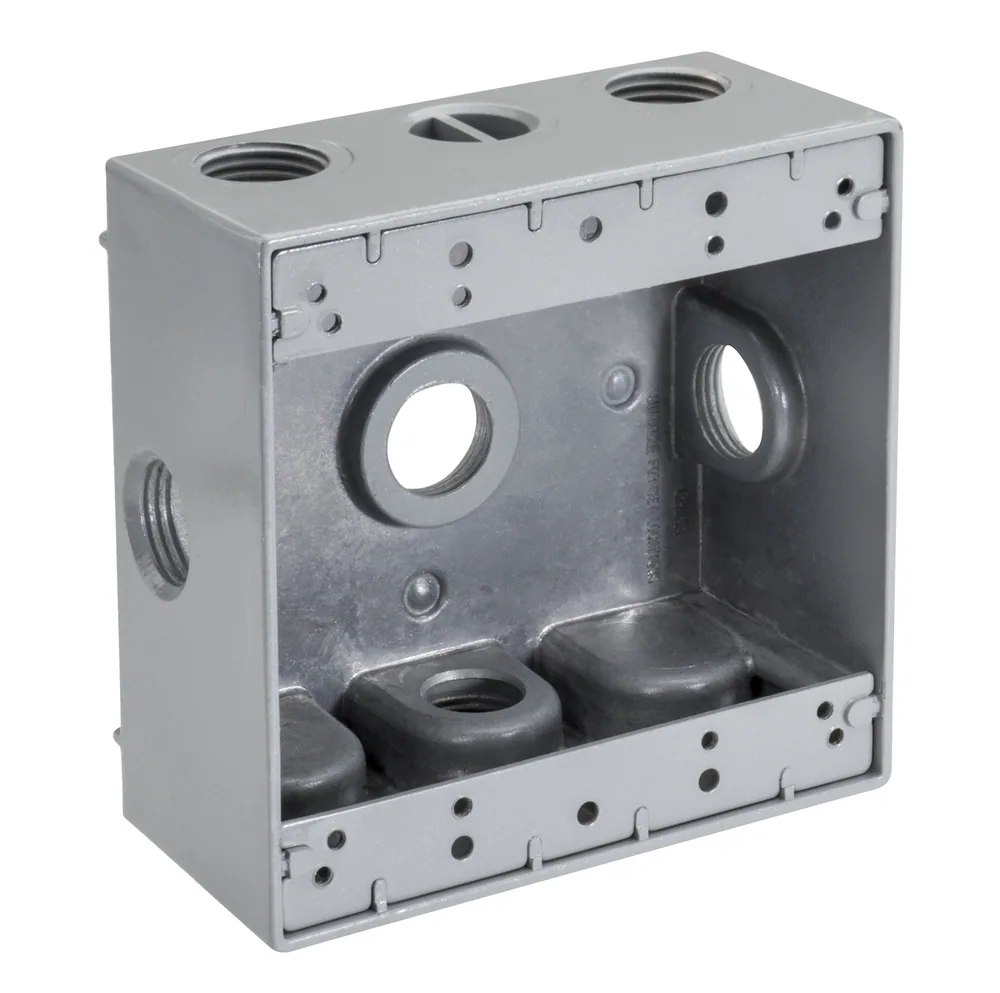 CAJA HERMÉTICA A LA INTEMPERIE DE 2 ESPACIOS 6 AGUJEROS 3/4" GRIS