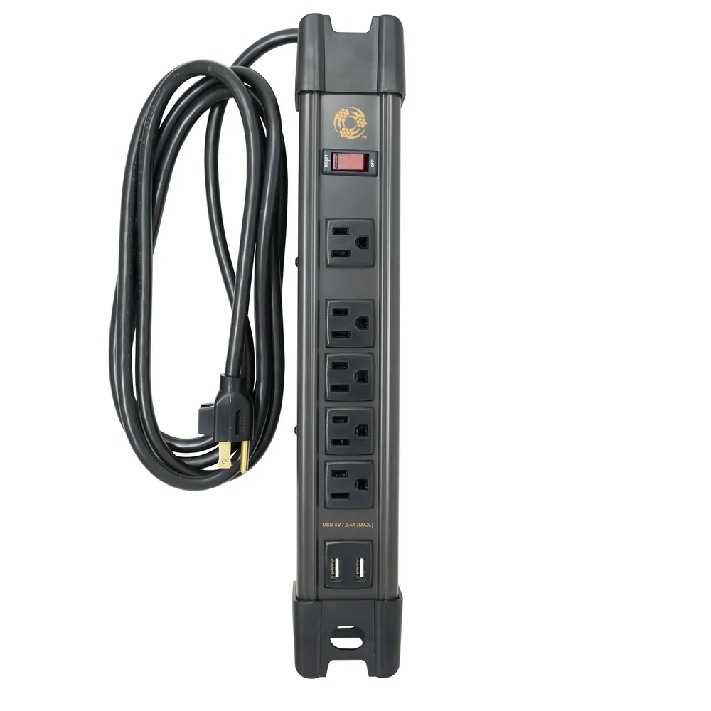 REGLETA DE POTENCIA MAGNÉTICA METAL 5 SALIDAS 2.4A USB 2 IMANES DE TIERRAS RARAS CORDÓN DE 8 PIES CON ADMINISTRACIÓN DE CABLES