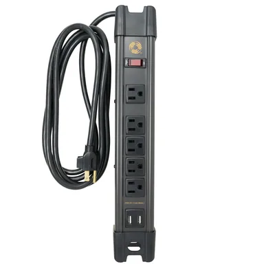 REGLETA DE POTENCIA MAGNÉTICA METAL 5 SALIDAS 2.4A USB 2 IMANES DE TIERRAS RARAS CORDÓN DE 8 PIES CON ADMINISTRACIÓN DE CABLES