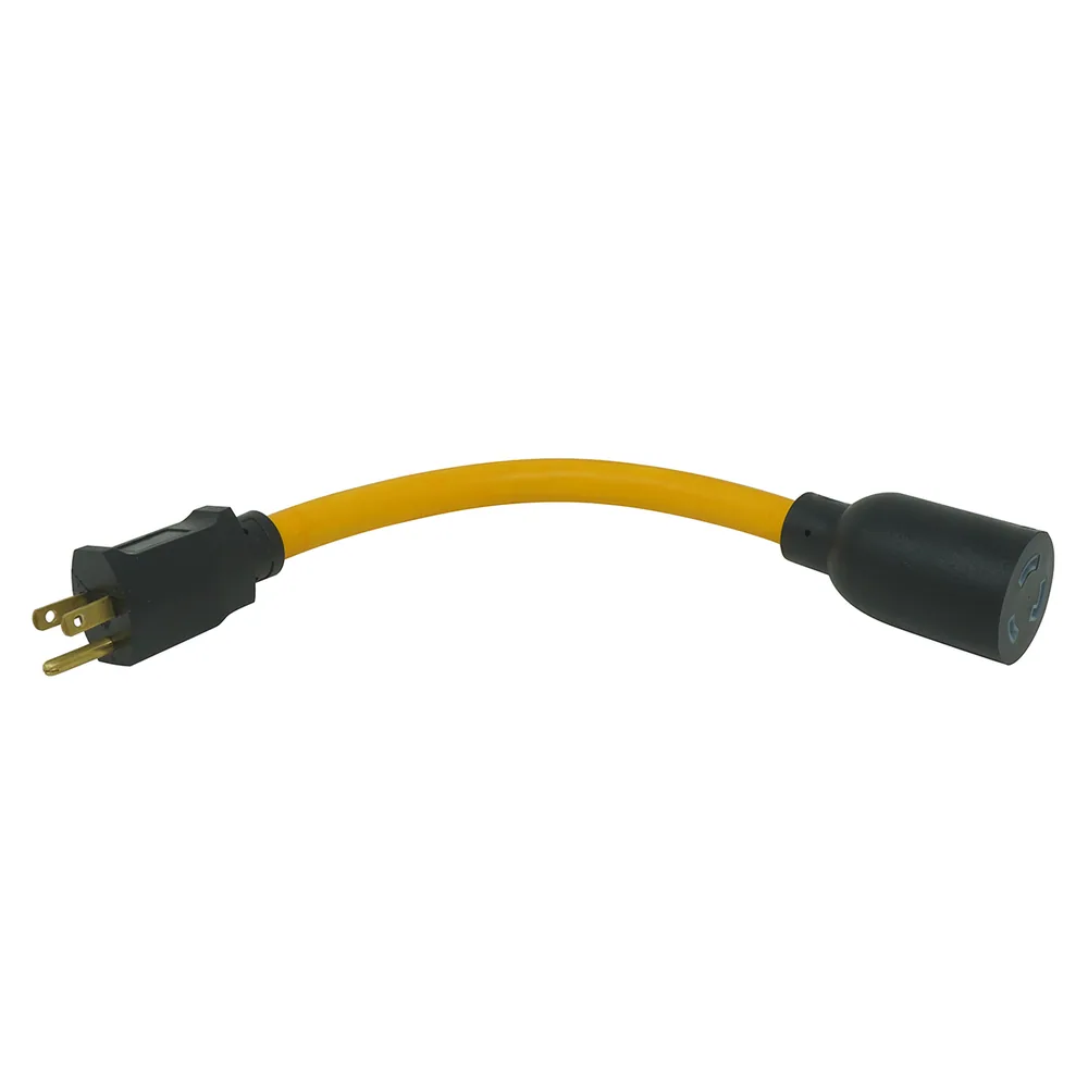 12/3 STW 9" Yellow Twist-to-Lock Generator Adapter with NEMA 5-15 Black Plug and L5-20 Receptacle
