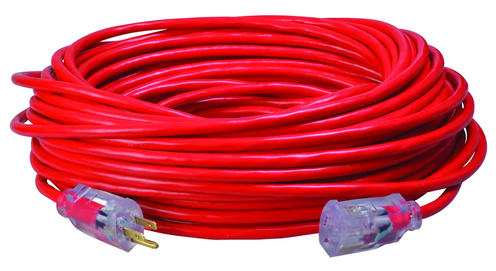 SOUTHWIRE, 14/3 SJTW 100' EXTENSIÓN ELÉCTRICA ROJA PARA EXTERIOR CON INDICADOR DE ENERGÍA