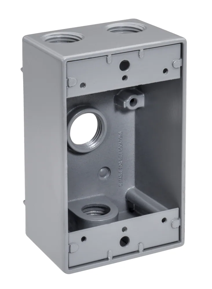 CAJA HERMÉTICA A LA INTEMPERIE DE 1 ESPACIO 4 AGUJEROS 3/4" GRIS