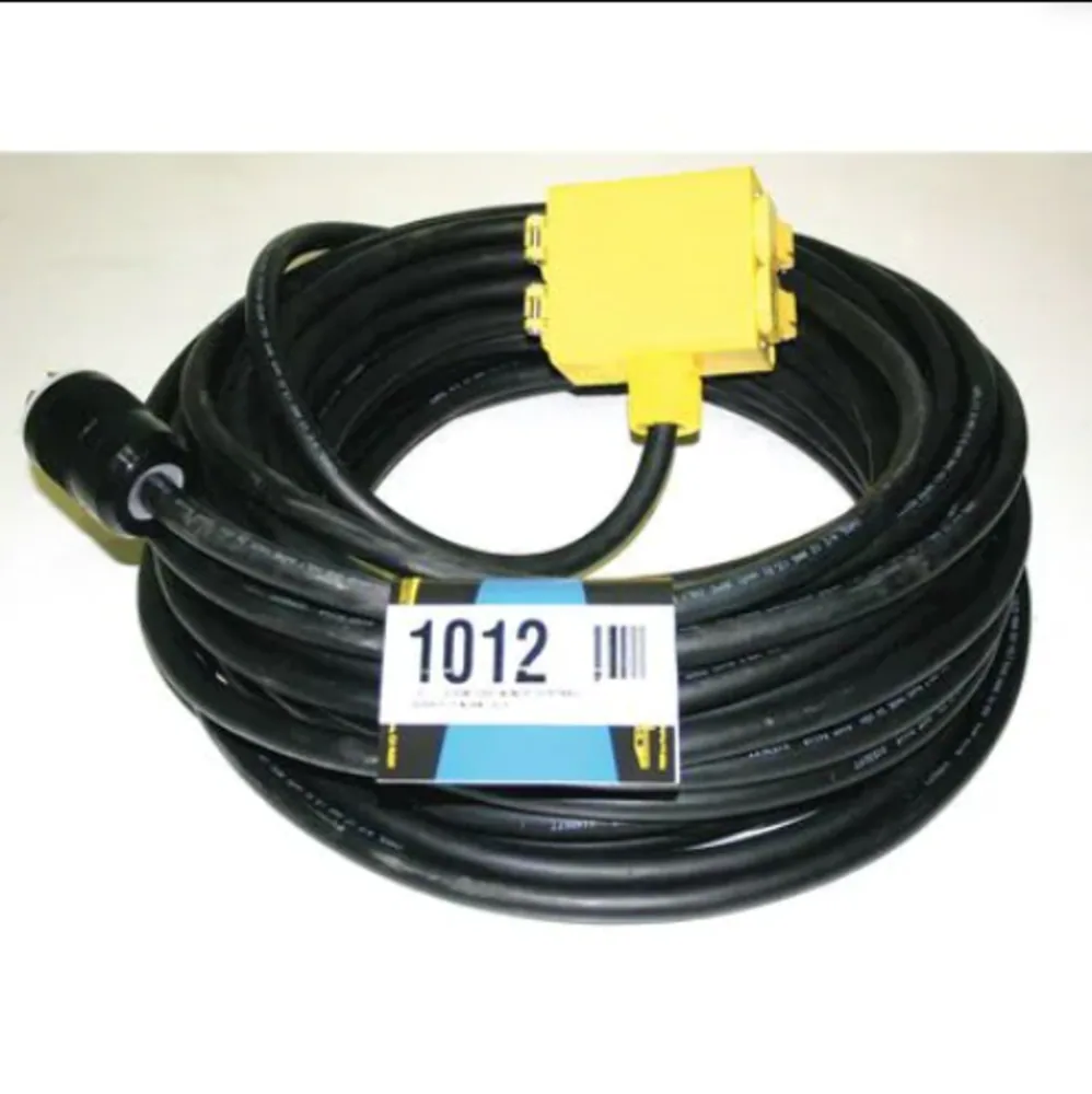 50' Cable SOW 12/4 CON CAJA WP 20A 125/250V Enchufe a Receptáculo Recto 4-20A 125V