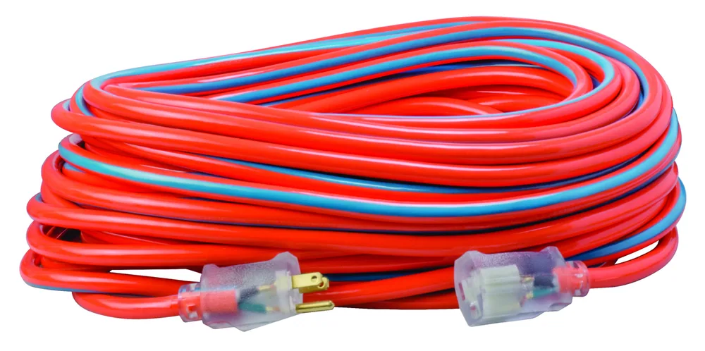 SOUTHWIRE, 12/3 SJTW 100 FT EXTENSIÓN ELÉCTRICA EXTERIOR NARANJA FRESCO/AZUL FRESCO CON INDICADOR DE LUZ DE PODER
