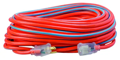 SOUTHWIRE, 12/3 SJTW 100 FT EXTENSIÓN ELÉCTRICA EXTERIOR NARANJA FRESCO/AZUL FRESCO CON INDICADOR DE LUZ DE PODER