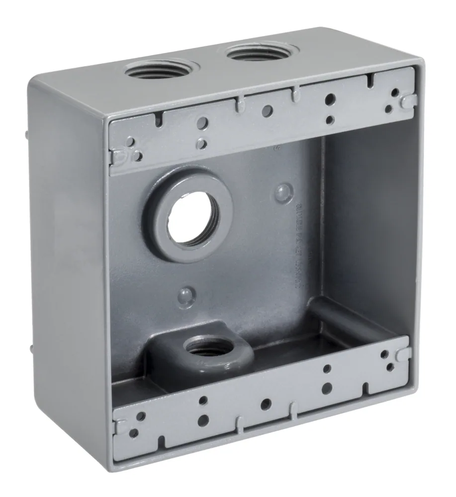CAJA HERMÉTICA A LA INTEMPERIE DE 2 ESPACIOS 4 AGUJEROS 1/2" GRIS
