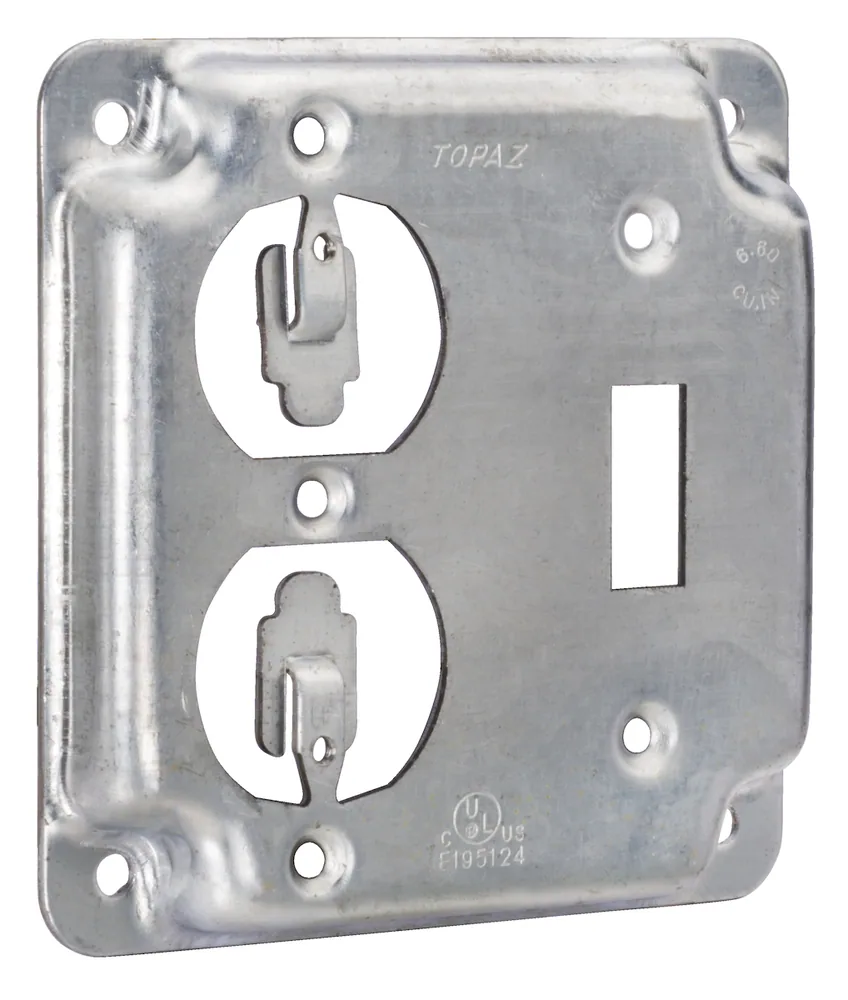 TAPA CUADRADA 4" 1 INTERRUPTOR/1 DUPLEX RECEPTÁCULO AL RAS