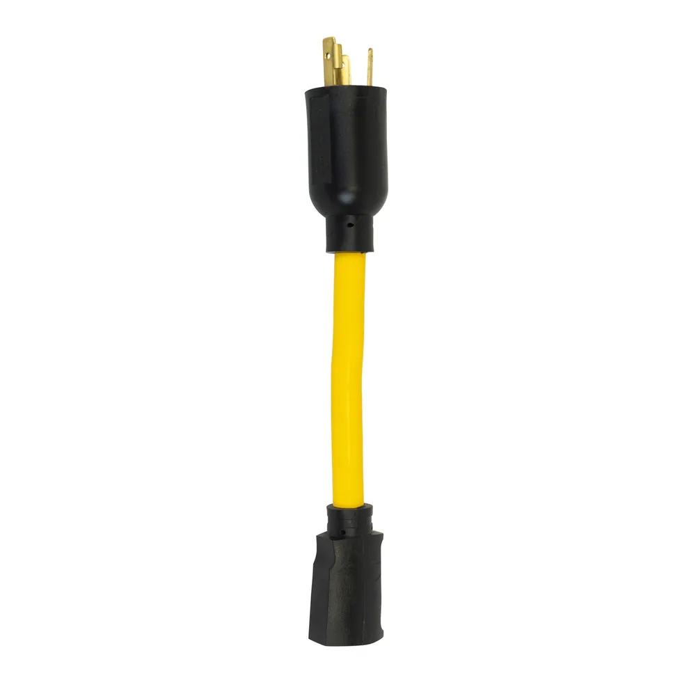 12/3 STW 9" Yellow Twist-to-Lock Adapter with NEMA L5-20 Black Plug and 5-15 Receptacle