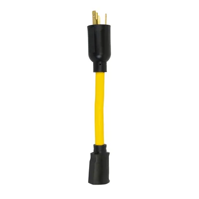 12/3 STW Adaptador Amarillo de 9" Tipo Twist-to-Lock con Conector NEMA L5-20 Negro y Receptáculo 5-15