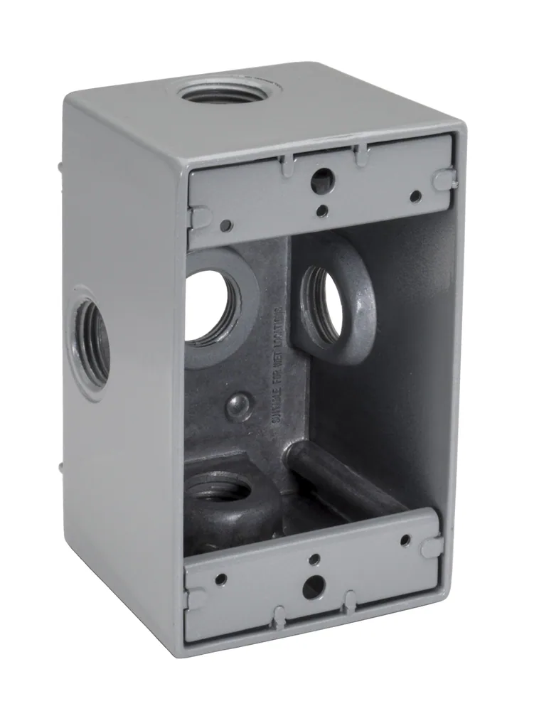 CAJA PROFUNDA HERMÉTICA A LA INTEMPERIE DE 1 ESPACIO 5 AGUJEROS (LATERAL) 1/2" GRIS