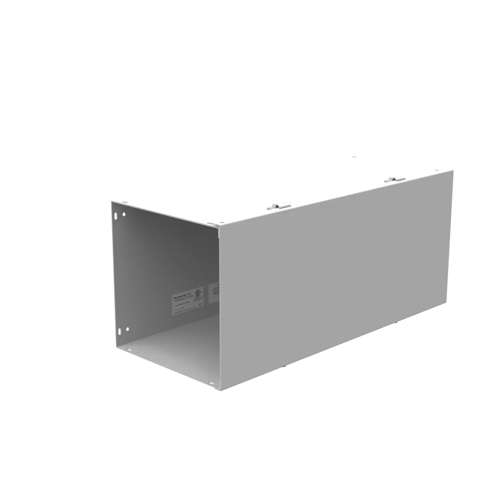 Ducto cuadrado 10x24x10 con tapa embisagrada, listado UL, tipo NEMA 1, acero, sin troqueles, gris ANSI 61