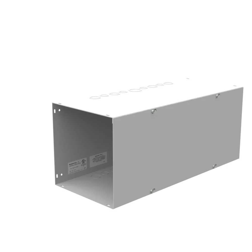 Ducto cuadrado 10x24x10 con tapa atornillada, listado UL, tipo NEMA 1, acero, con troqueles, gris ANSI 61