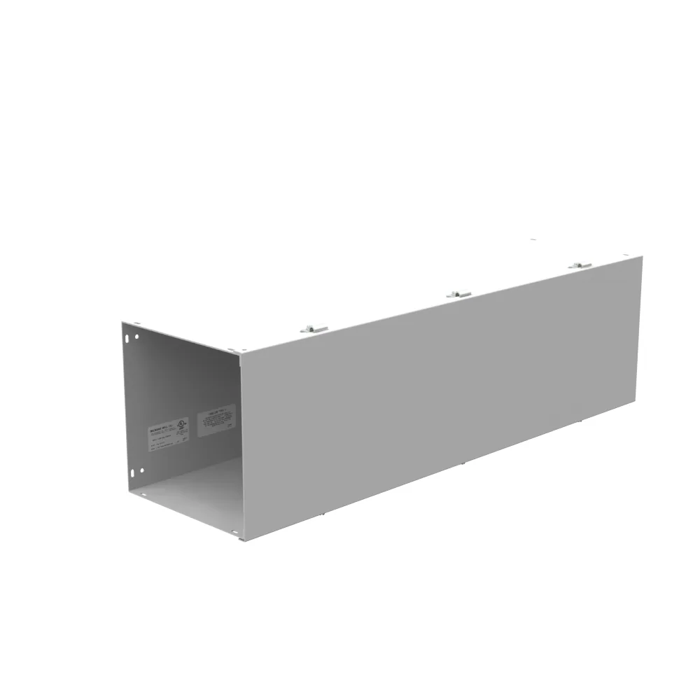 Ducto cuadrado 10x36x10 con tapa embisagrada, listado UL, tipo NEMA 1, acero, sin troqueles, gris ANSI 61