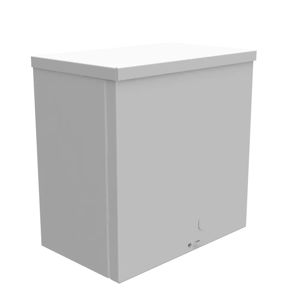Tapa atornillada 10x6x10 IN, Tipo 3R Certificado UL, acero sin troqueles (KO), gris ANSI 61, troquel Quad D para candado