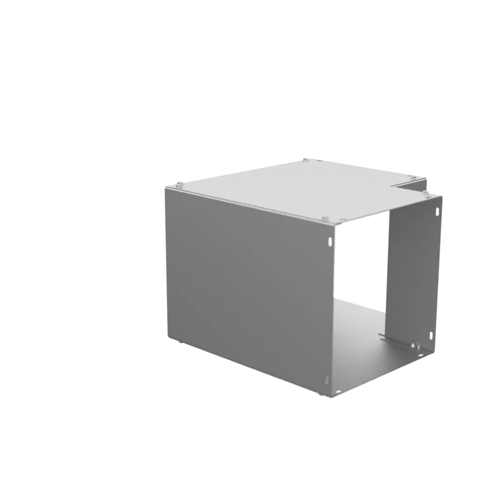14x9.875x14 Codo para ducto cuadrado de 90 grados, acceso por pared lateral, acero sin pintar