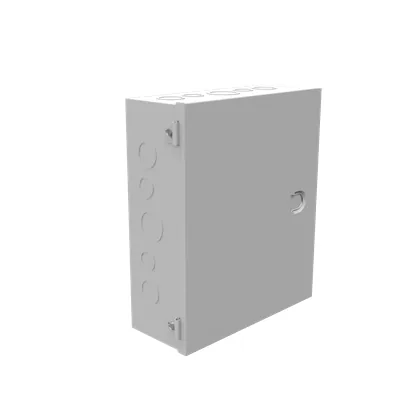 12x4x10 Hinge Cover Type 1 UL Listed Steel Knockouts ANSI 61 Gray Flush Pull Ring Formed Hinges Mounting Holes in Back