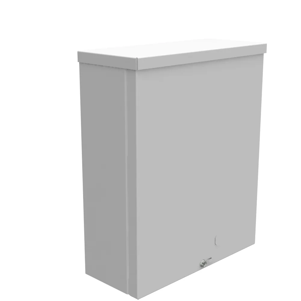 12x4x10 Screw Cover Type 3R UL Listed Steel No Knockouts ANSI 61 Gray Quad D Knockout for Lock Emboss Mounting Holes in Back