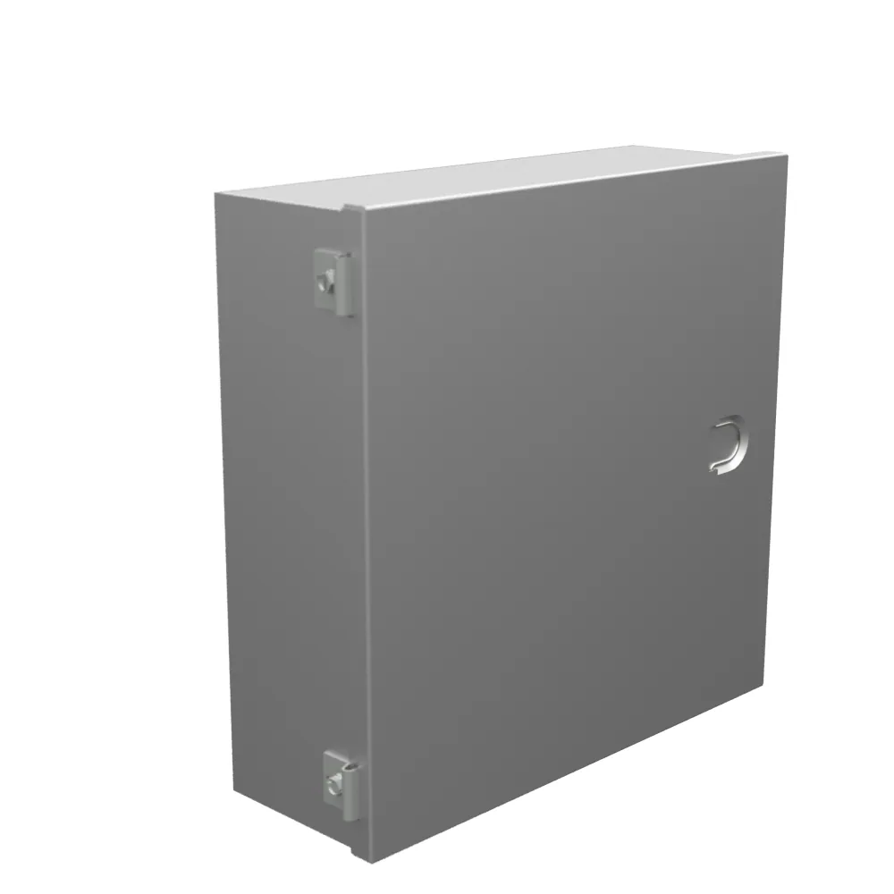 12x4x12 Hinge Cover Type 1 UL Listed Steel No Knockouts No Paint Formed Hinges Mounting Holes in Back Flush Pull Ring