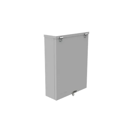 16x4x12 Hinge Cover Type 3R UL Labeled Steel Knockouts ANSI 61 Gray Formed Hinges Padlocking Flip Latch Emboss Mounting Holes in Back