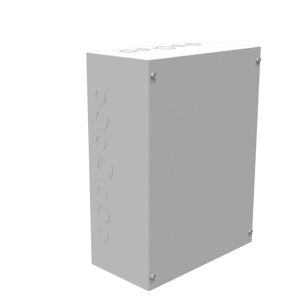 16X6X12 Screw Cover UL Listed Type 1 Steel Knockouts ANSI 61 Gray Blank Cover Installed