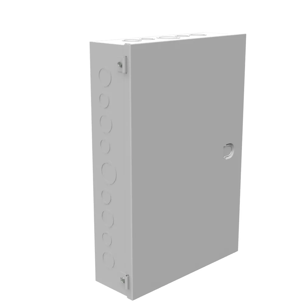 Tapa embisagrada 18x4x12, Tipo 1, listada UL, acero, troqueles, gris ANSI 61, anillo de tirador empotrado, bisagras formadas, orificios de montaje en la parte posterior