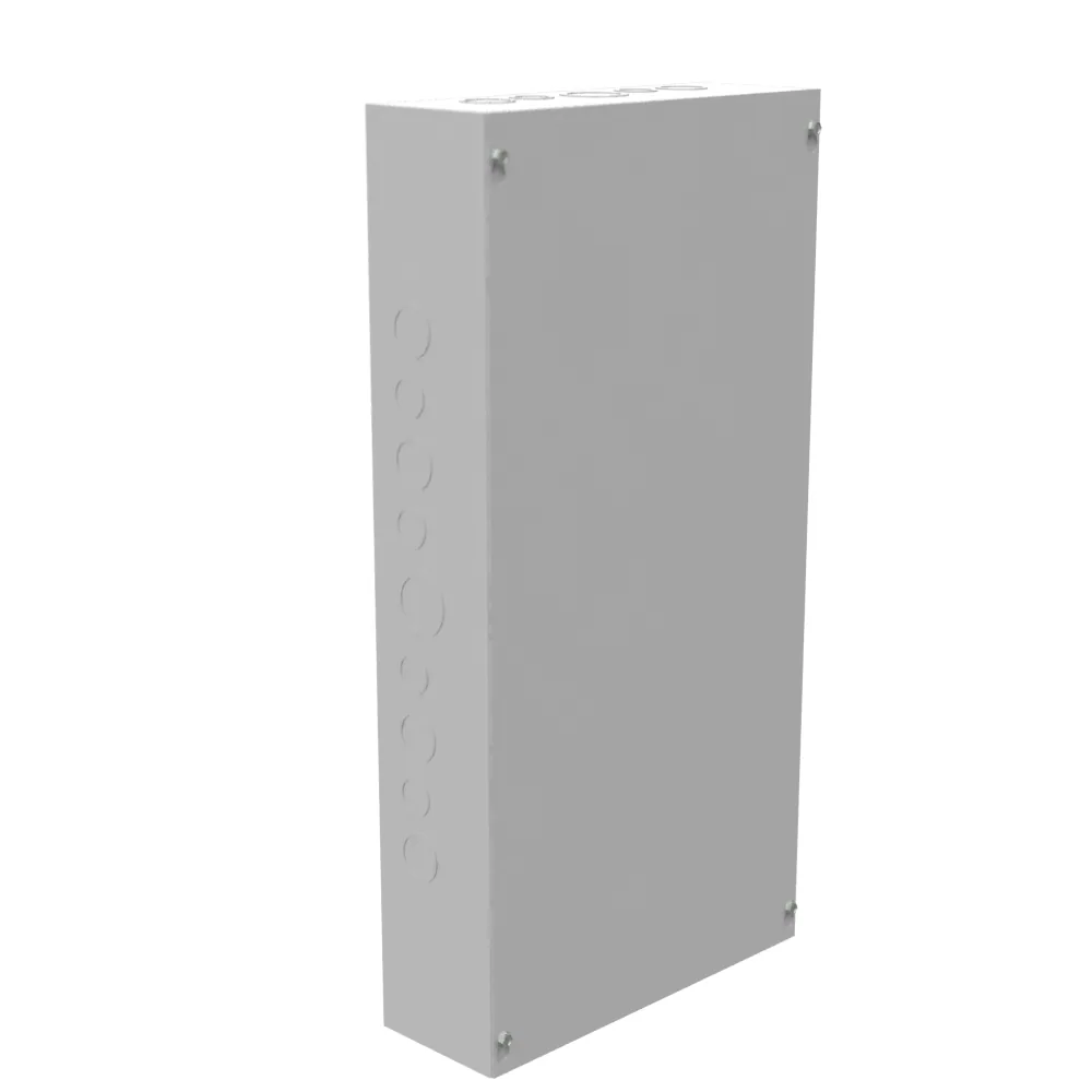 24X4X12 Tapa atornillada Certificada UL Tipo 1 Acero Con troqueles Gris ANSI 61 Tapa ciega instalada
