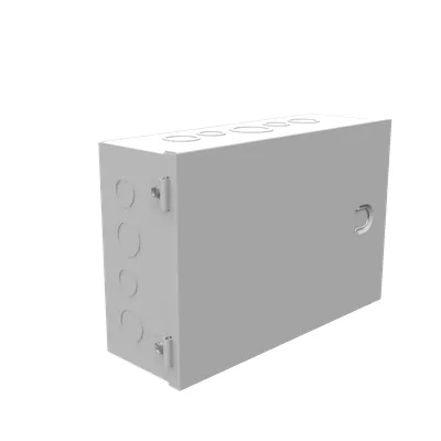 8x4x12 Hinge Cover Type 1 UL Listed Steel Knockouts ANSI 61 Gray Flush Pull Ring Formed Hinges Mounting Holes in Back
