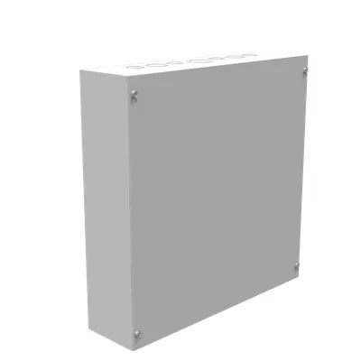 16X4X16 Screw Cover UL Listed Type 1 Steel Knockouts ANSI 61 Gray Blank Cover Installed