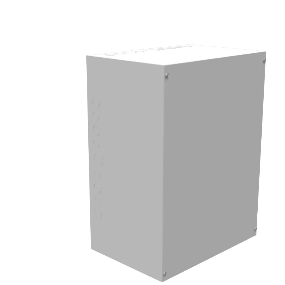 24x12x18 Tapa atornillada Tipo 1 Certificada UL Acero Con troqueles Gris ANSI 61 Tapa con ranuras en lágrima Orificios de montaje en panel posterior