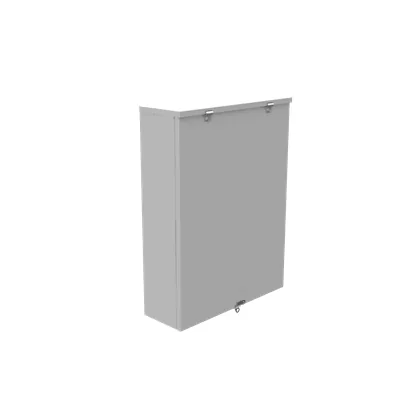 24x6x18 Hinge Cover Type 3R UL Labeled Steel Knockouts ANSI 61 Gray Formed Hinges Padlocking Flip Latch Emboss Mounting Holes in Back