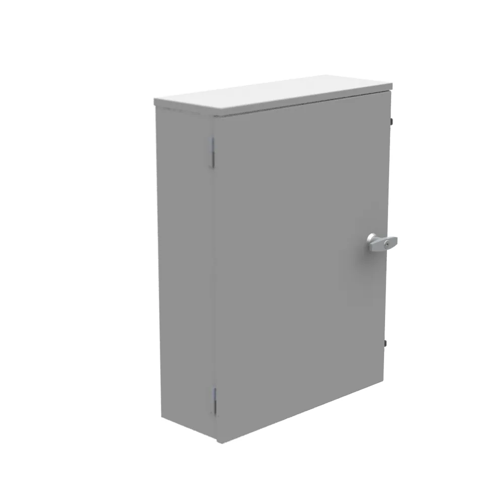 Gabinete telefónico 24X6X18 UL Tipo 3R Acero Sin troqueles Gris ANSI 61 Panel posterior Espárragos de soldadura Cerrojo de volteo con candado Troquel Quad D para candado