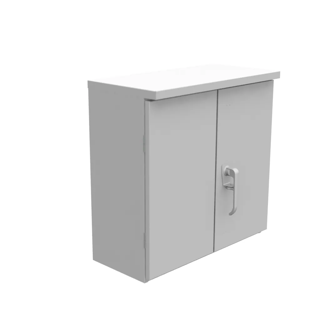 24X10X24 Tapa embisagrada Certificada UL Tipo 3R Acero Sin troqueles Gris ANSI 61 Puertas dobles Panel posterior Pernos de soldadura Manija de 3 puntos con candado