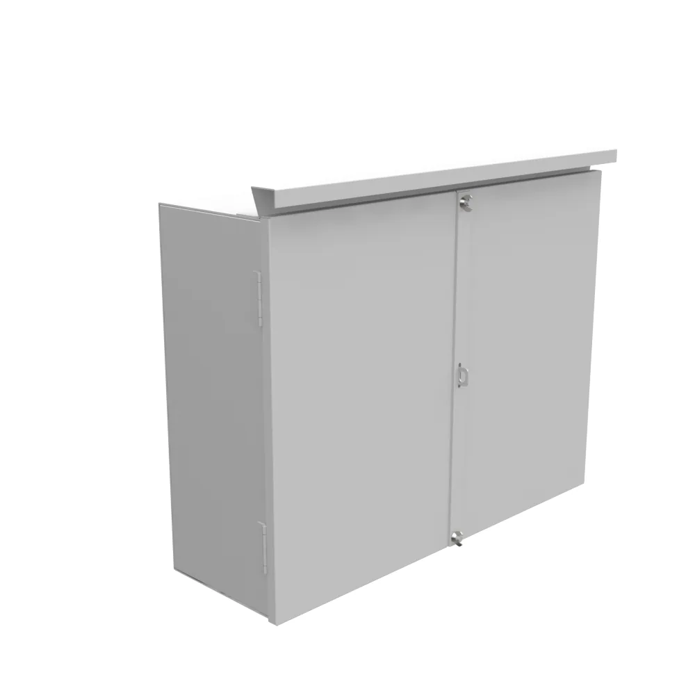 Tapa embisagrada 32X10X24 Listado UL Tipo 3R Acero Sin troqueles Gris ANSI 61 Puertas superpuestas Provisión para candado Visera contra goteo