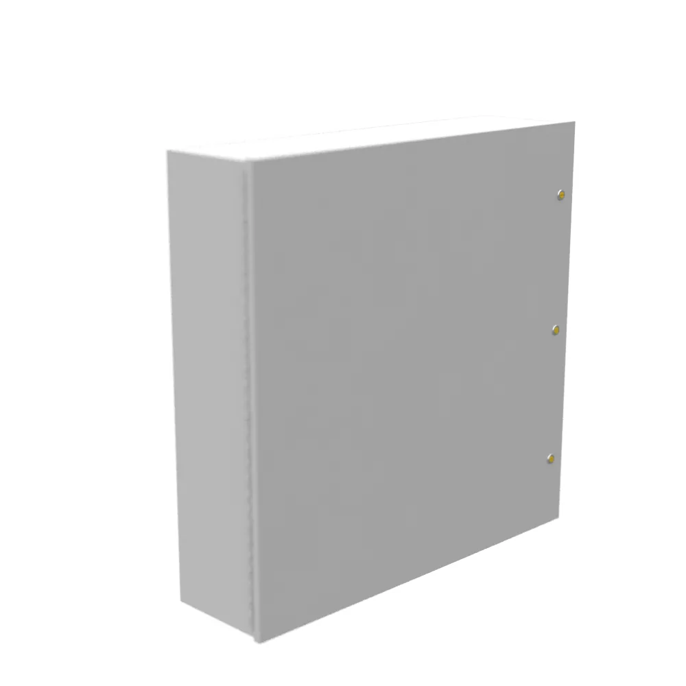 30x8x30 Tapa embisagrada Tipo 1 Listado UL Acero gris ANSI 61 sin troqueles Bisagra continua Cerrojo de cuarto de vuelta ranurado