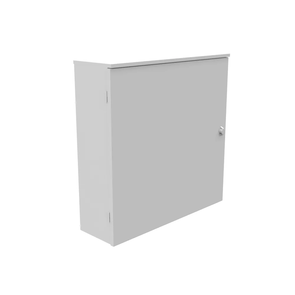 Gabinete de telefonía 36X10X36 Listado UL Tipo 3R Acero Sin troqueles Gris ANSI 61 Panel posterior Pernos de soldadura Asa tipo aleta para candado Troquel Quad D para candado Panel posterior instalado