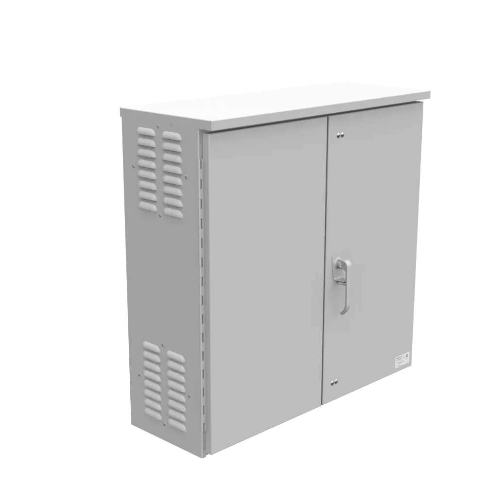 Tapa embisagrada 36X12X36 Listado UL Tipo 3R Aluminio Sin troqueles Sin pintura Puertas dobles Panel posterior Pernos de soldadura Candado 3 puntos Visera contra goteo Perno de tierra