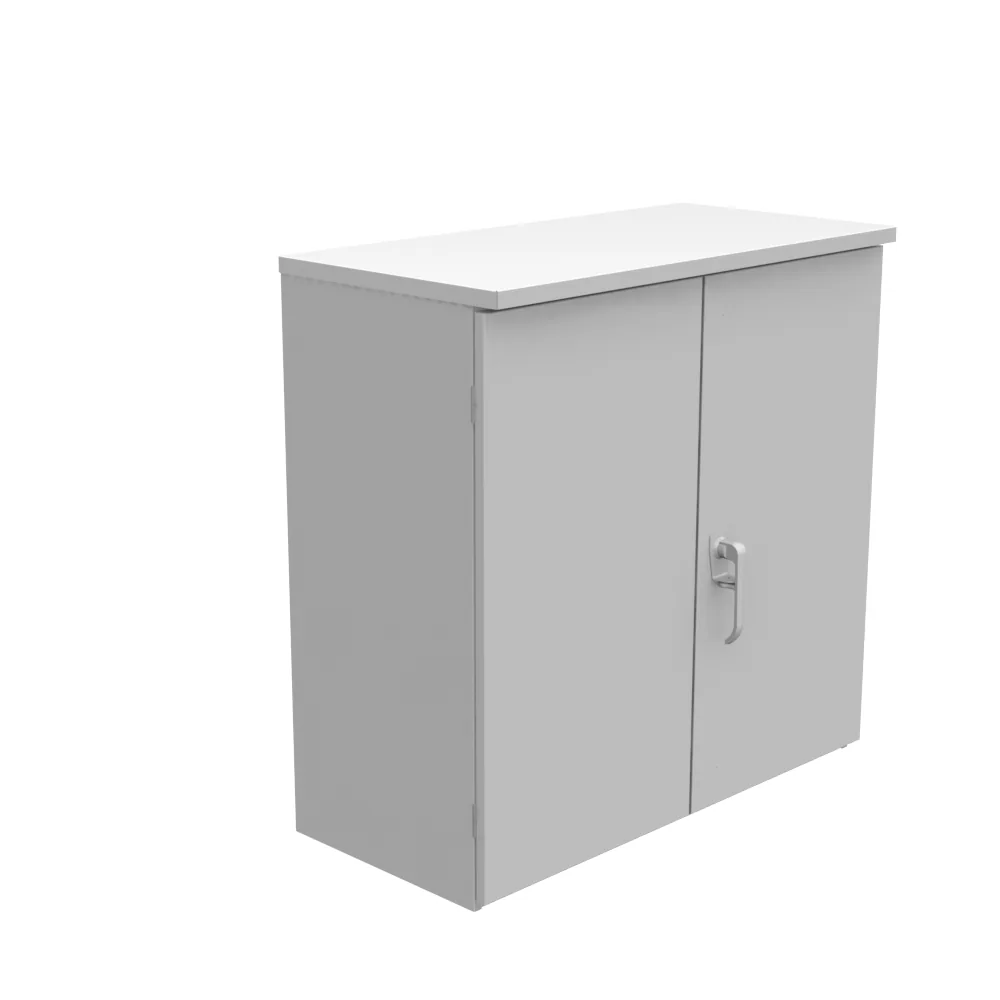 Tapa embisagrada 36x16x36 UL Certificada Tipo 3R Acero Sin Troqueles Gris ANSI 61 Puertas Dobles Panel Posterior Espárragos Soldados Cierre Abierto con Candado Manija de 3 Puntos