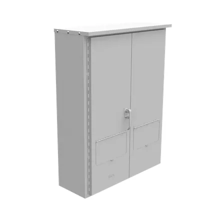 48X12X36 Hinge Cover UL Listed Type 3R Steel No Knockouts ANSI 61 Gray Double Doors Back Panel Weld Studs Padlocking 3PT Handle Wood Back Board Installed Front Flap in Doors