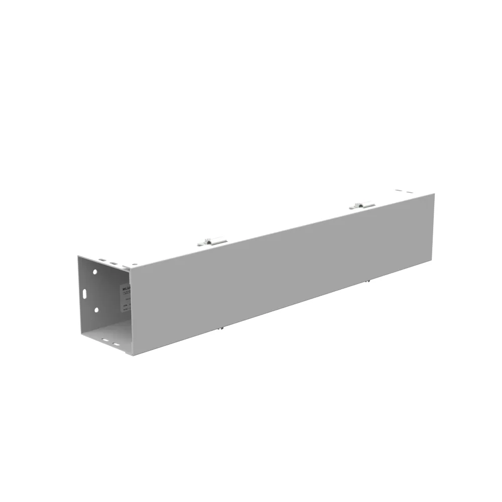 Ducto cuadrado 4x24x4 con tapa embisagrada, sin troqueles, acero gris ANSI 61, tipo NEMA 1, listado UL