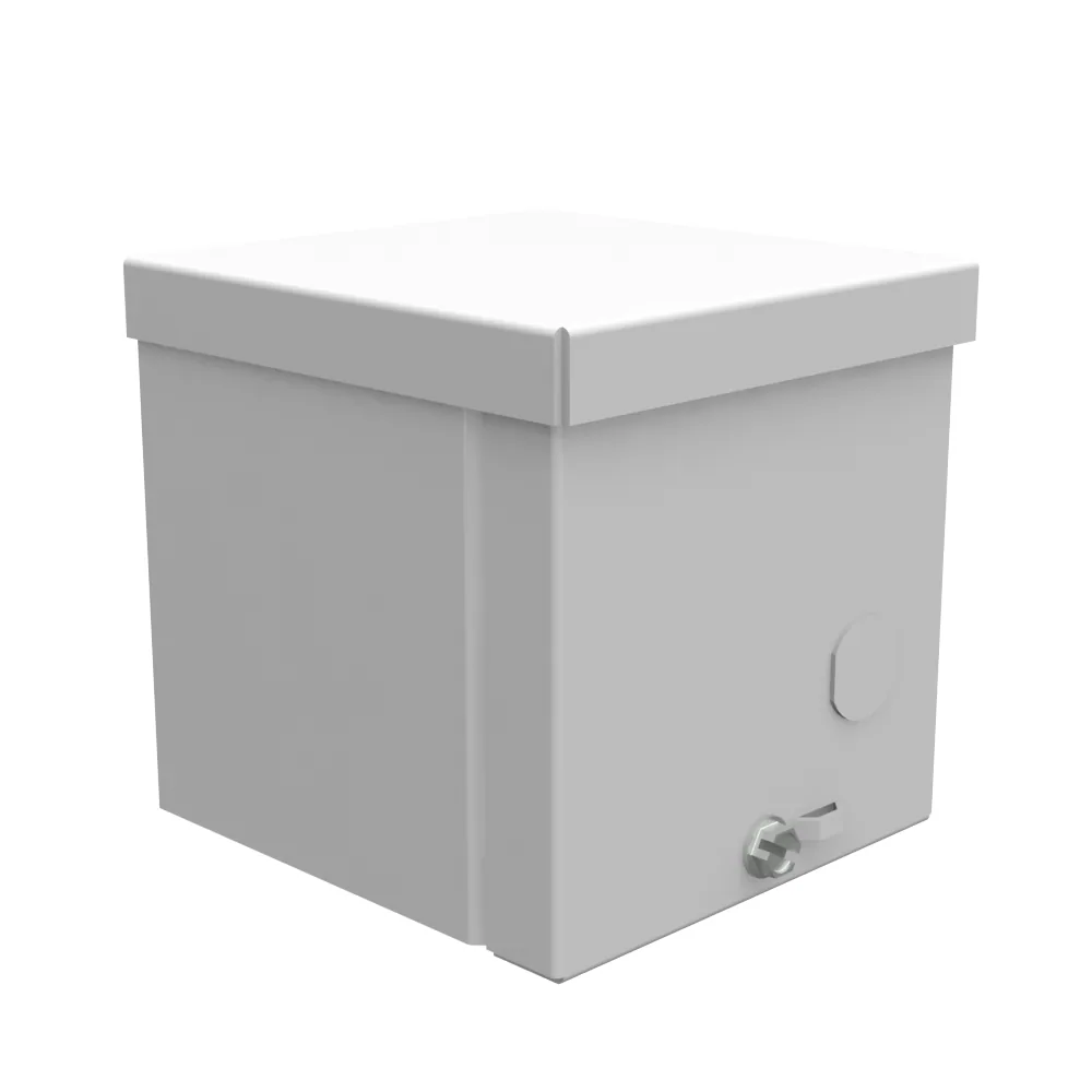 Gabinete 4X4X4 Tapa Atornillada Acero Listado UL Tipo 3R Troqueles Gris ANSI 61 Tapa Ciega Instalada